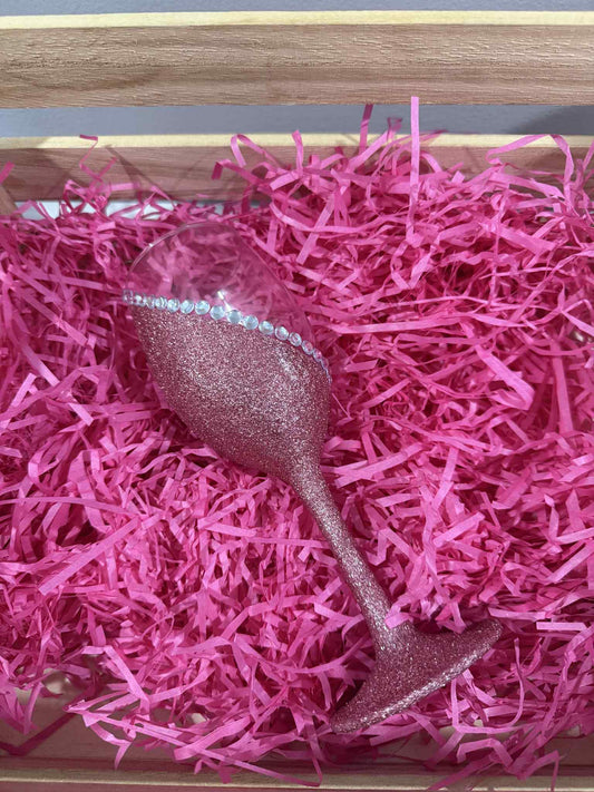 💖 Pink Glitter Rhinestone Wine Glass