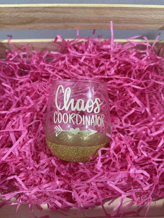 🍷 “Chaos Coordinator” Glitter Wine Glass