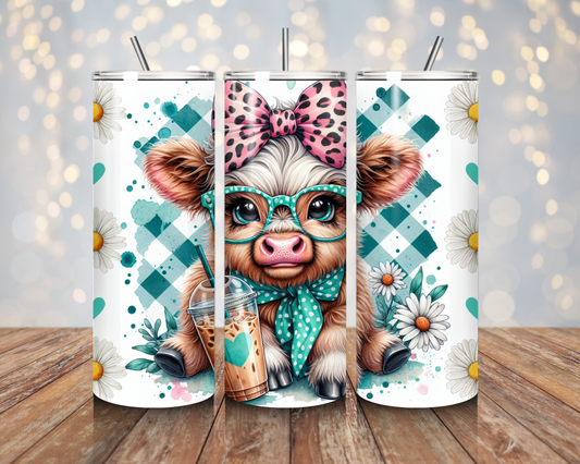 Teal Gingham Highland Cow
