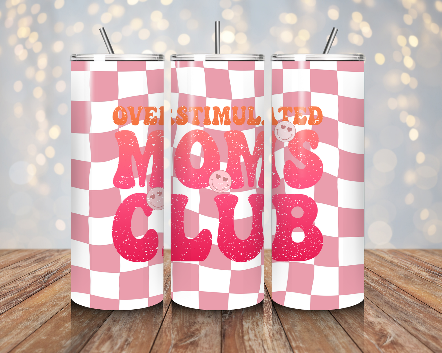Over Stimulated Mom's Club - Pink Checkers